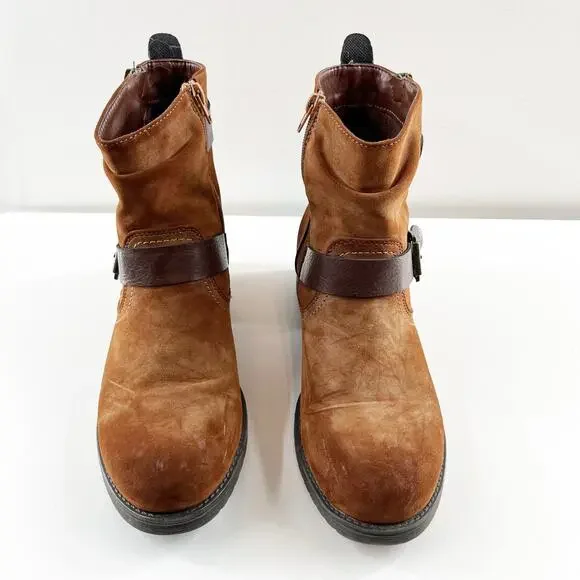 Stylish Tan Ankle Boots with Zipper and Buckle - Picture 9 of 10